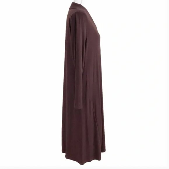 EILEEN FISHER BROWN LONG SLEEVE V-NECK VISCOSE BLEND STRETCH JERSEY MAXI DRESS - Picture 3 of 9